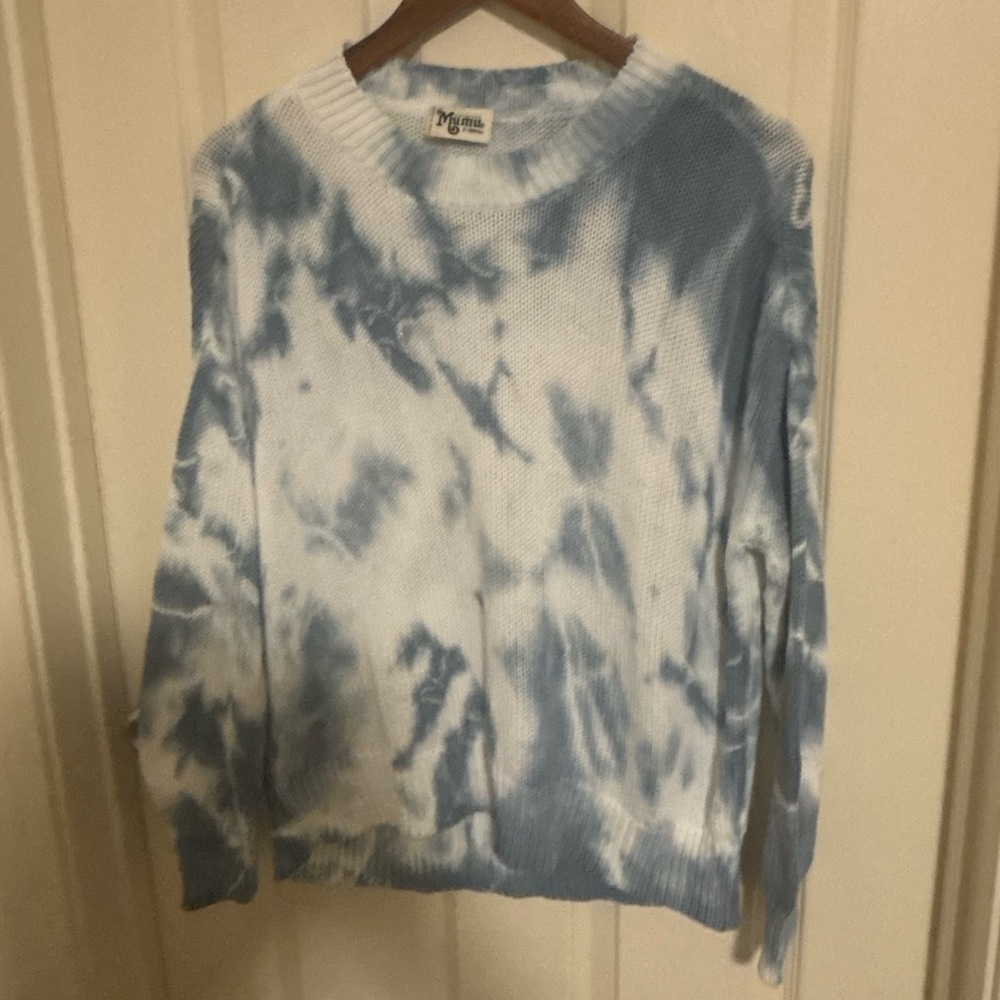 Show Me Your Mumu Sweater summer blue Tie Dye Cotton Knit spring light layer - Picture 4 of 8
